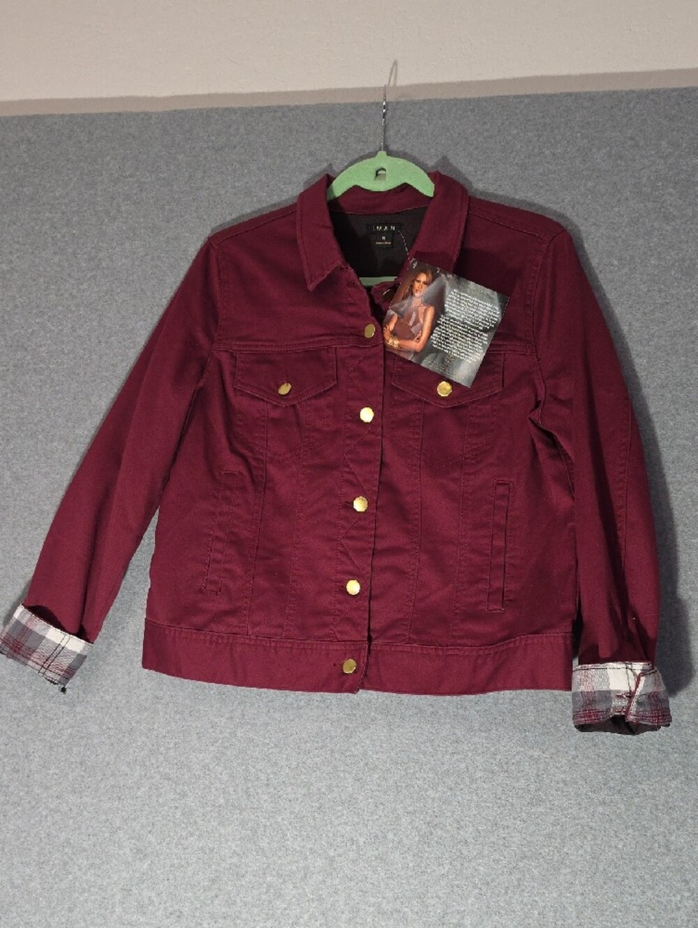 IMAN Burgundy Button-Front Jean Jacket - Picture 5 of 7